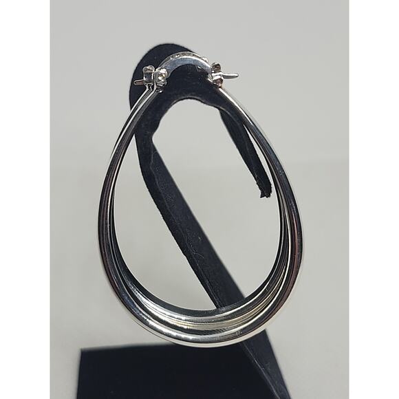925 Sterling Silver Drop Shape hoop earrings large Dangle Hoop - Picture 1 of 7